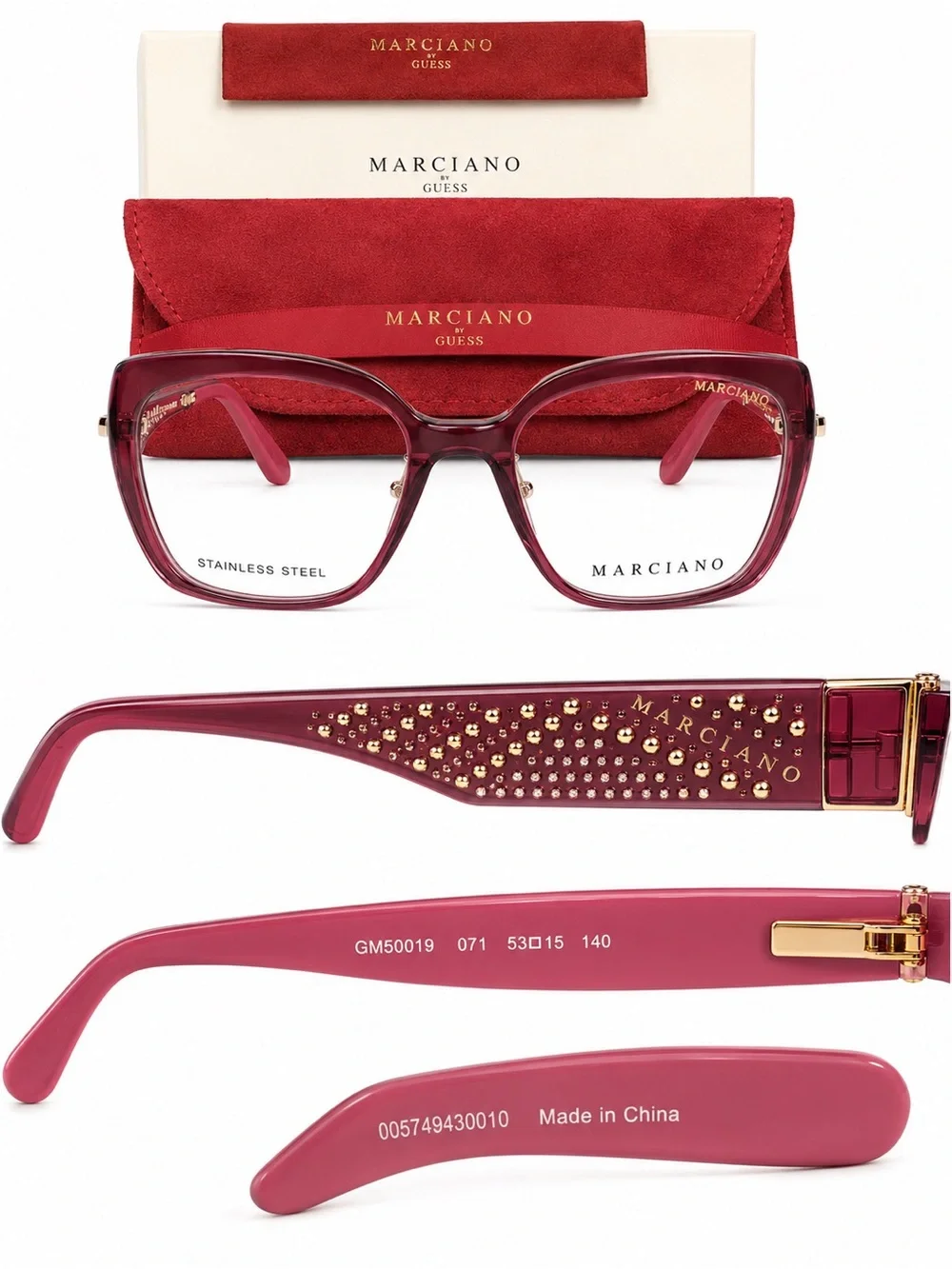 Marciano Women's Crystal-Embellished Burgundy Acetate Glasses